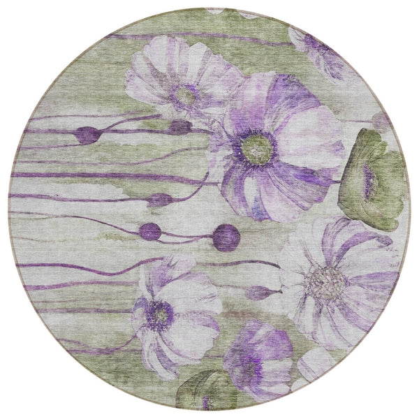 HomeRoots 5' Refreshing Purple and Lavender Floral Washable Area Rug for Indoor and Outdoor Spaces 8' Round 582766
