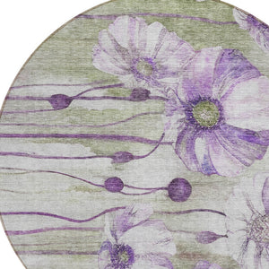 Homeroots 3' Denim Blue Floral Washable Area Rug - Perfect For Indoor Outdoor Spaces, Stain Resistant Design 8' Round Polyester 582766