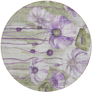 Homeroots 3' Denim Blue Floral Washable Area Rug - Perfect For Indoor Outdoor Spaces, Stain Resistant Design 8' Round Polyester 582766