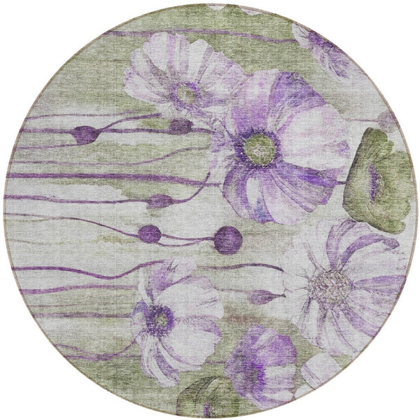 Homeroots 3' Denim Blue Floral Washable Area Rug - Perfect For Indoor Outdoor Spaces, Stain Resistant Design 8' Round Polyester 582766