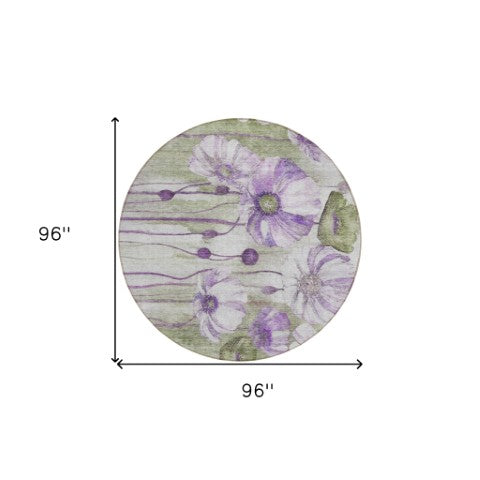 Homeroots 3' Denim Blue Floral Washable Area Rug - Perfect For Indoor Outdoor Spaces, Stain Resistant Design 8' Round Polyester 582766