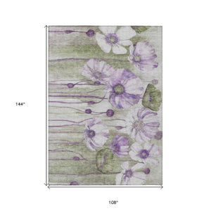 Homeroots 3' Denim Blue Floral Washable Area Rug - Perfect For Indoor Outdoor Spaces, Stain Resistant Design 9' X 12' Polyester 582768