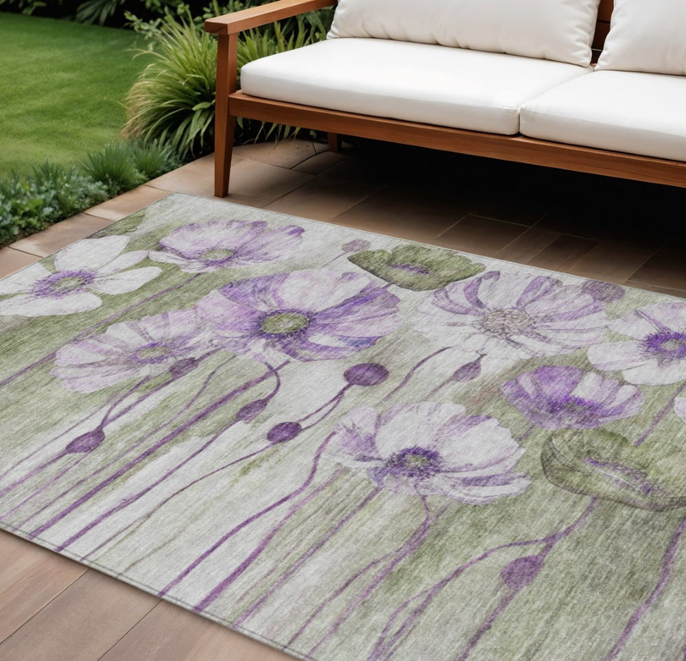 HomeRoots 9' Vibrant Purple and Lavender Floral Indoor/Outdoor Area Rug - Durable, Washable, Versatile Design 9' X 12' 582768
