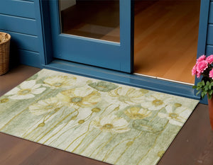 Homeroots 3' Denim Blue Floral Washable Area Rug - Perfect For Indoor Outdoor Spaces, Stain Resistant Design 3' X 5' Polyester 582770