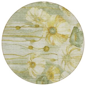 HomeRoots 5' Elegant Sage Fern Green and Ivory Floral Area Rug - Durable, Washable, Perfect for Indoor and Outdoor Spaces 8' Round 582772