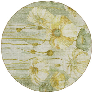Homeroots 3' Denim Blue Floral Washable Area Rug - Perfect For Indoor Outdoor Spaces, Stain Resistant Design 8' Round Polyester 582772