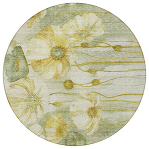 Homeroots 3' Denim Blue Floral Washable Area Rug - Perfect For Indoor Outdoor Spaces, Stain Resistant Design 8' Round Polyester 582772