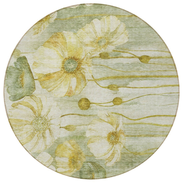 Homeroots 3' Denim Blue Floral Washable Area Rug - Perfect For Indoor Outdoor Spaces, Stain Resistant Design 8' Round Polyester 582772