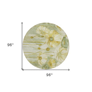 Homeroots 3' Denim Blue Floral Washable Area Rug - Perfect For Indoor Outdoor Spaces, Stain Resistant Design 8' Round Polyester 582772