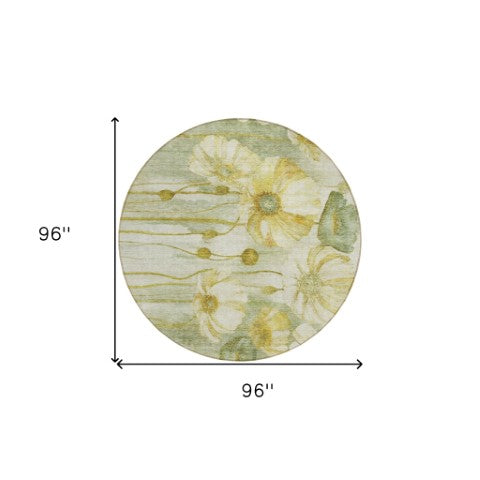 Homeroots 3' Denim Blue Floral Washable Area Rug - Perfect For Indoor Outdoor Spaces, Stain Resistant Design 8' Round Polyester 582772