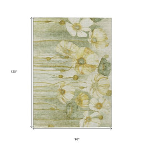 Homeroots 3' Denim Blue Floral Washable Area Rug - Perfect For Indoor Outdoor Spaces, Stain Resistant Design 8' X 10' Polyester 582773