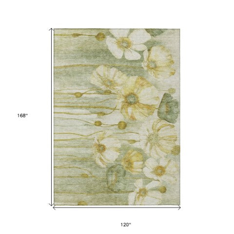 Homeroots 3' Denim Blue Floral Washable Area Rug - Perfect For Indoor Outdoor Spaces, Stain Resistant Design 10' X 14' Polyester 582775