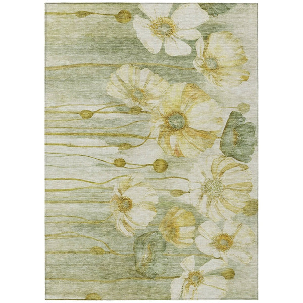 HomeRoots 5' Elegant Sage Fern Green and Ivory Floral Area Rug - Durable, Washable, Perfect for Indoor and Outdoor Spaces 10' X 14' 582775