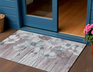 Homeroots 3' Denim Blue Floral Washable Area Rug - Perfect For Indoor Outdoor Spaces, Stain Resistant Design 3' X 5' Polyester 582776