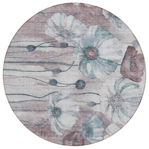 HomeRoots 5' Vibrant Teal Blue Floral Area Rug - Washable, Durable Design for Indoor & Outdoor Spaces 8' Round 582778