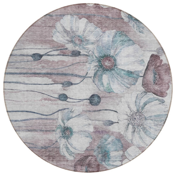 HomeRoots 5' Vibrant Teal Blue Floral Area Rug - Washable, Durable Design for Indoor & Outdoor Spaces 8' Round 582778