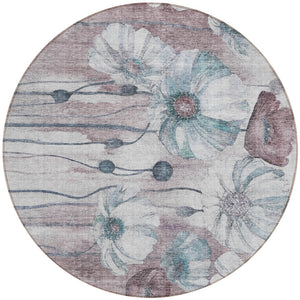 Homeroots 3' Denim Blue Floral Washable Area Rug - Perfect For Indoor Outdoor Spaces, Stain Resistant Design 8' Round Polyester 582778