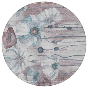 Homeroots 3' Denim Blue Floral Washable Area Rug - Perfect For Indoor Outdoor Spaces, Stain Resistant Design 8' Round Polyester 582778