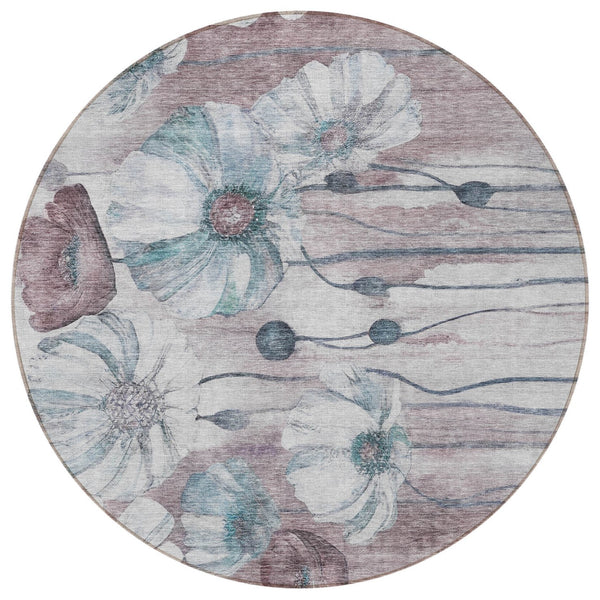 Homeroots 3' Denim Blue Floral Washable Area Rug - Perfect For Indoor Outdoor Spaces, Stain Resistant Design 8' Round Polyester 582778