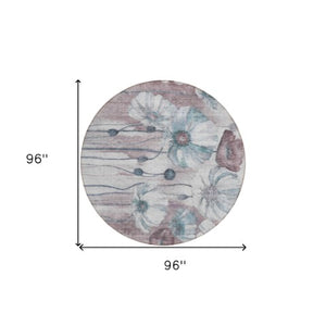 Homeroots 3' Denim Blue Floral Washable Area Rug - Perfect For Indoor Outdoor Spaces, Stain Resistant Design 8' Round Polyester 582778