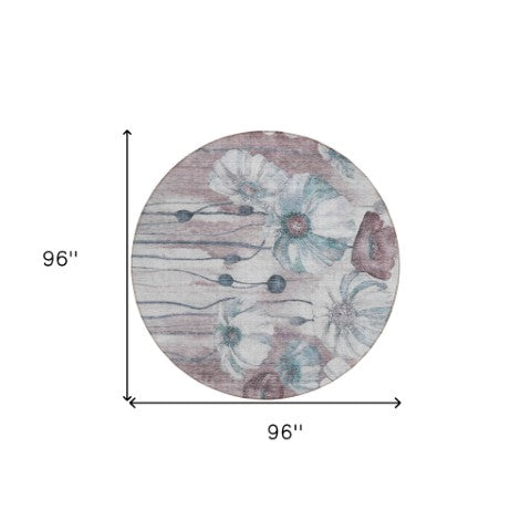 Homeroots 3' Denim Blue Floral Washable Area Rug - Perfect For Indoor Outdoor Spaces, Stain Resistant Design 8' Round Polyester 582778