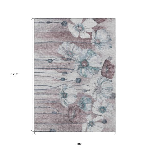 Homeroots 3' Denim Blue Floral Washable Area Rug - Perfect For Indoor Outdoor Spaces, Stain Resistant Design 8' X 10' Polyester 582779