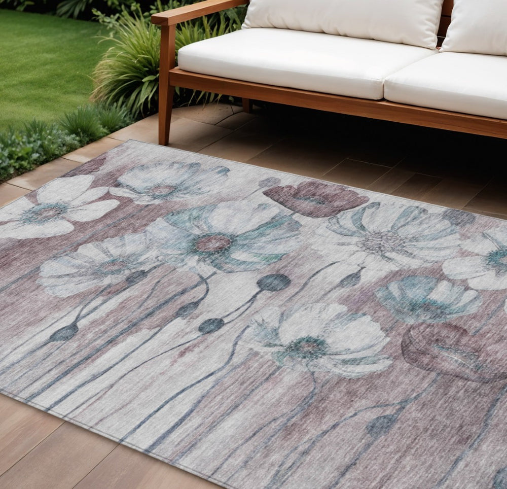 HomeRoots 5' Vibrant Teal Blue Floral Area Rug - Washable, Durable Design for Indoor & Outdoor Spaces 8' X 10' 582779