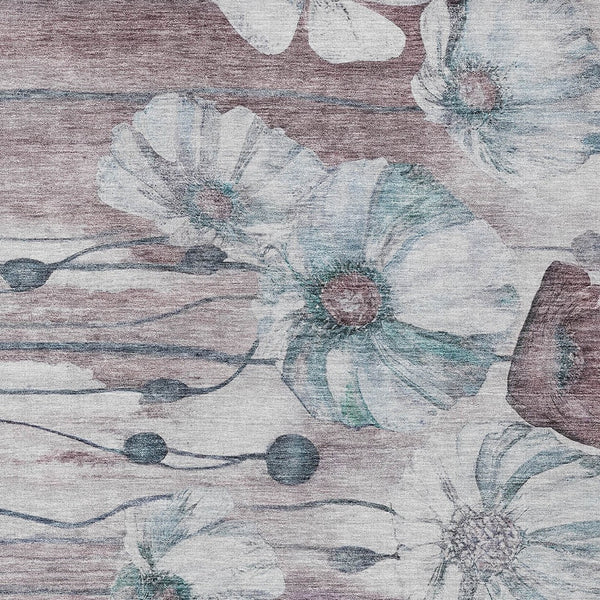 Homeroots 3' Denim Blue Floral Washable Area Rug - Perfect For Indoor Outdoor Spaces, Stain Resistant Design 8' X 10' Polyester 582779