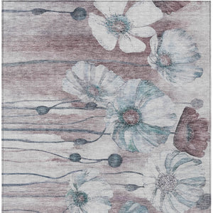 Homeroots 3' Denim Blue Floral Washable Area Rug - Perfect For Indoor Outdoor Spaces, Stain Resistant Design 9' X 12' Polyester 582780
