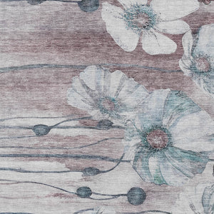 Homeroots 3' Denim Blue Floral Washable Area Rug - Perfect For Indoor Outdoor Spaces, Stain Resistant Design 9' X 12' Polyester 582780
