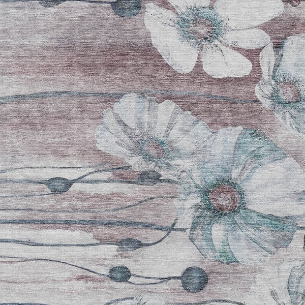 Homeroots 3' Denim Blue Floral Washable Area Rug - Perfect For Indoor Outdoor Spaces, Stain Resistant Design 9' X 12' Polyester 582780
