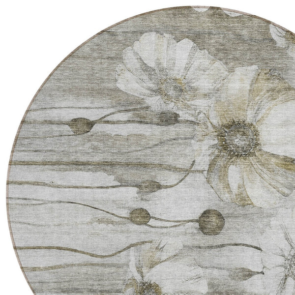 Homeroots 3' Denim Blue Floral Washable Area Rug - Perfect For Indoor Outdoor Spaces, Stain Resistant Design 8' Round Polyester 582784