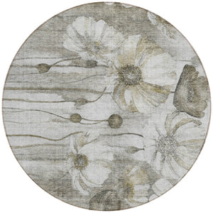Homeroots 3' Denim Blue Floral Washable Area Rug - Perfect For Indoor Outdoor Spaces, Stain Resistant Design 8' Round Polyester 582784
