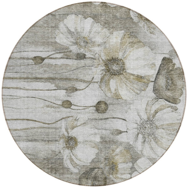 Homeroots 3' Denim Blue Floral Washable Area Rug - Perfect For Indoor Outdoor Spaces, Stain Resistant Design 8' Round Polyester 582784