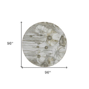 Homeroots 3' Denim Blue Floral Washable Area Rug - Perfect For Indoor Outdoor Spaces, Stain Resistant Design 8' Round Polyester 582784