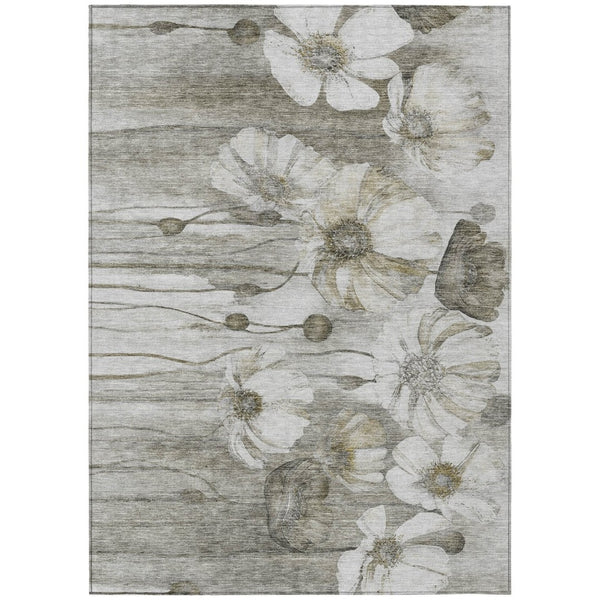 HomeRoots 9' Floral Washable Area Rug in Taupe, Ivory, and Tan - Perfect for Indoor and Outdoor Spaces! 9' X 12' 582786