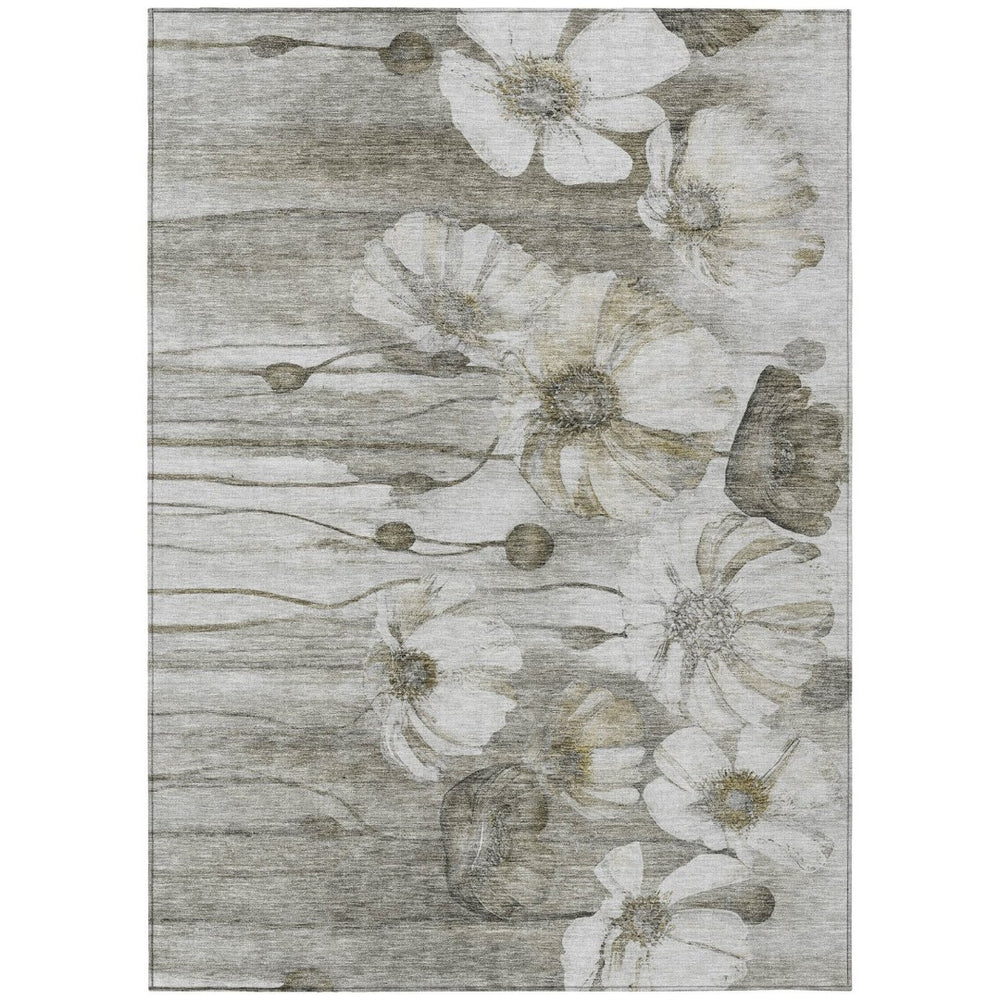 HomeRoots 5' Elegant Floral Indoor Outdoor Area Rug in Taupe, Ivory & Tan - Washable, Durable & Stylish 10' X 14' 582787