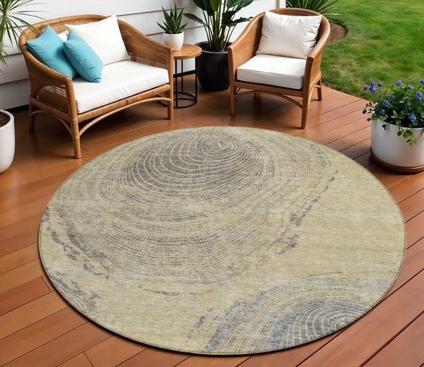 HomeRoots 5' Durable Abstract Washable Area Rug - Beige, Taupe & Gray for Indoor/Outdoor Spaces, Easy Care 8' Round 582790