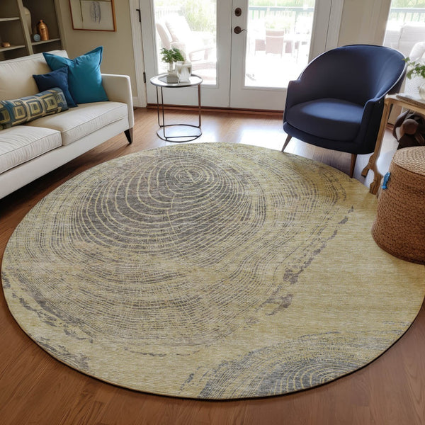 Homeroots 3' Beige Taupe And Gray Abstract Washable Area Rug - Versatile Indoor Outdoor Solution For Any Space 8' Round Polyester 582790