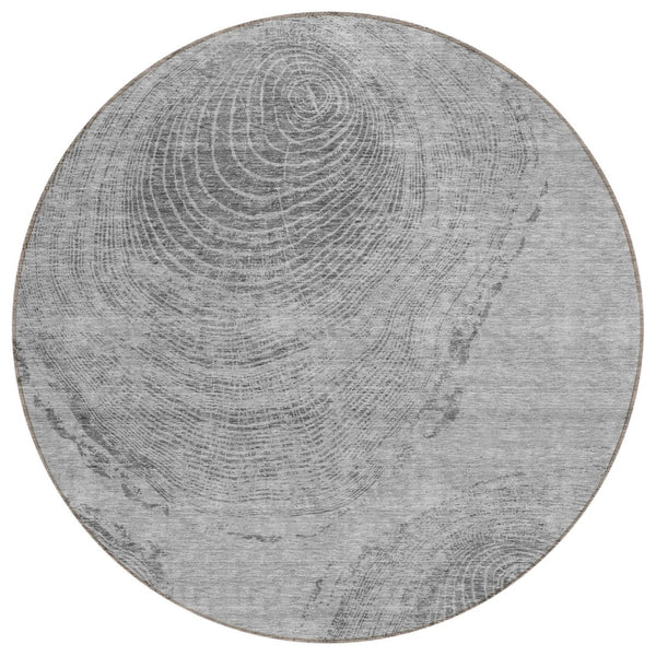 HomeRoots 5' Gray Silver and Charcoal Abstract Area Rug - Stylish, Washable, Indoor/Outdoor, Stain-Resistant 8' Round 582796