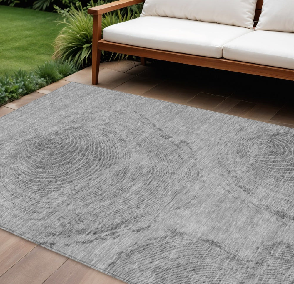 HomeRoots 5' Gray Silver and Charcoal Abstract Area Rug - Stylish, Washable, Indoor/Outdoor, Stain-Resistant 8' X 10' 582797