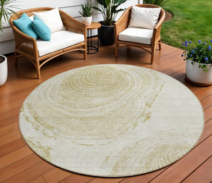Homeroots 3' Beige Taupe And Gray Abstract Washable Area Rug - Versatile Indoor Outdoor Solution For Any Space 8' Round Polyester 582802