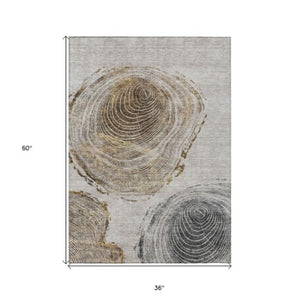 Homeroots 3' Beige Taupe And Gray Abstract Washable Area Rug - Versatile Indoor Outdoor Solution For Any Space 3' X 5' Polyester 582806