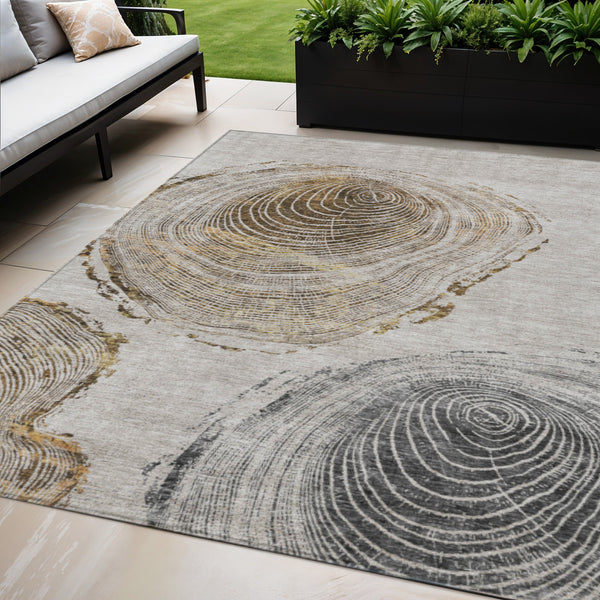 Homeroots 3' Beige Taupe And Gray Abstract Washable Area Rug - Versatile Indoor Outdoor Solution For Any Space 5' X 8' Polyester 582807