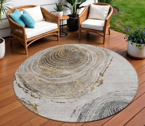 Homeroots 3' Beige Taupe And Gray Abstract Washable Area Rug - Versatile Indoor Outdoor Solution For Any Space 8' Round Polyester 582808