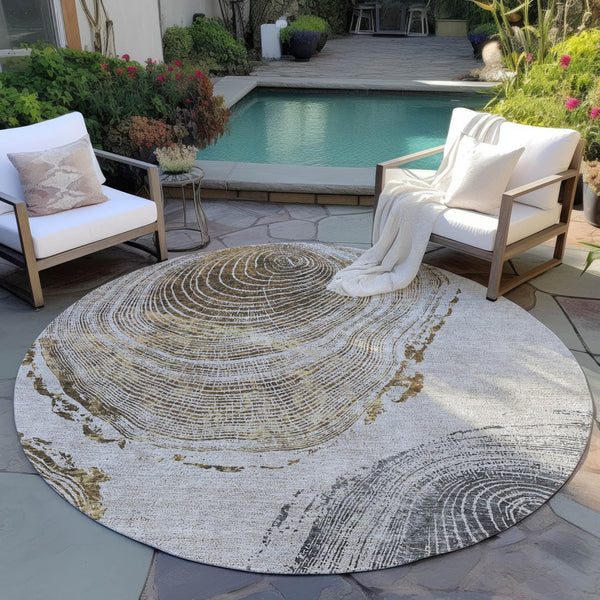 Homeroots 3' Beige Taupe And Gray Abstract Washable Area Rug - Versatile Indoor Outdoor Solution For Any Space 8' Round Polyester 582808