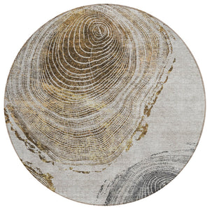 HomeRoots 5' Modern Taupe Gray and Brown Abstract Indoor Outdoor Area Rug - Durable, Washable, Versatile Design 8' Round 582808