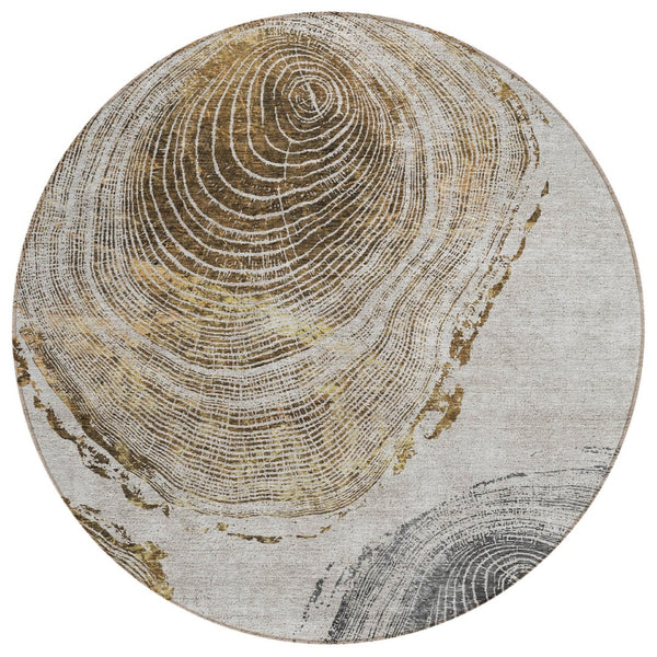 HomeRoots 5' Modern Taupe Gray and Brown Abstract Indoor Outdoor Area Rug - Durable, Washable, Versatile Design 8' Round 582808