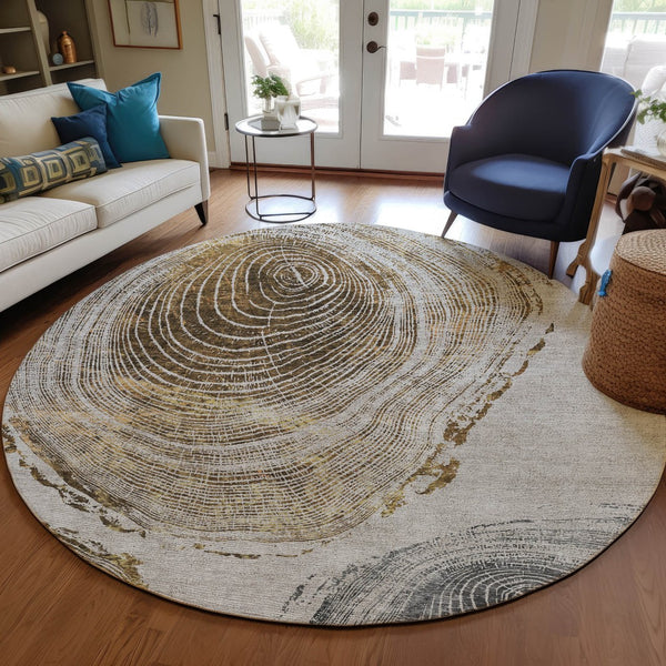 Homeroots 3' Beige Taupe And Gray Abstract Washable Area Rug - Versatile Indoor Outdoor Solution For Any Space 8' Round Polyester 582808