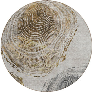 Homeroots 3' Beige Taupe And Gray Abstract Washable Area Rug - Versatile Indoor Outdoor Solution For Any Space 8' Round Polyester 582808